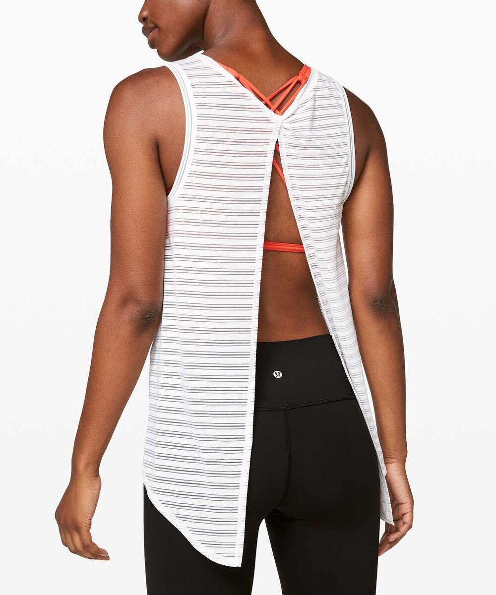 Preppy Activewear Workout Fitness Lululemon Meet Halfway Tank Mesh Striped White